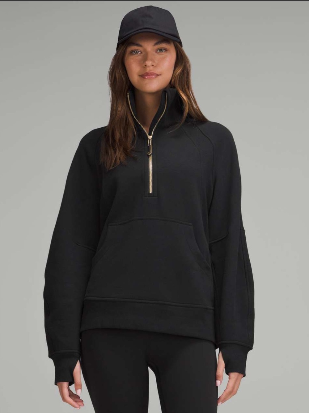Lululemon Scuba Oversized Funnel-Neck Half Zip Long Black Gold Zipper XL XXL